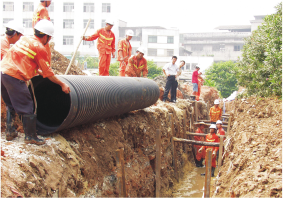 联塑HDPE双壁波纹管道土弧基础施工